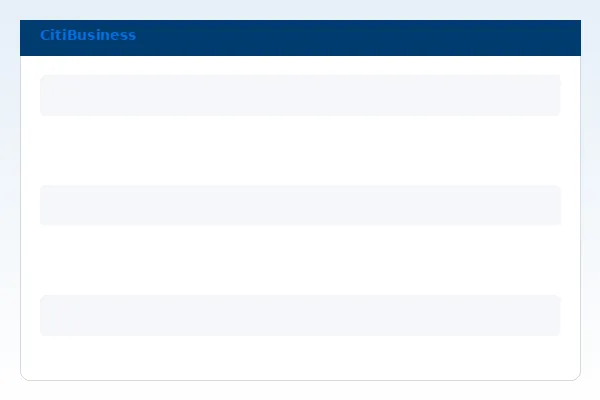 CitiBusiness wire transfer interface showing SWIFT routing to international beneficiary with real-time FX rate lock